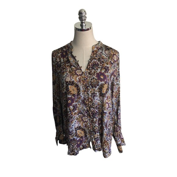 Soft Surroundings Top Women's Size Medium Multicolor Floral Button Up - Picture 1 of 6